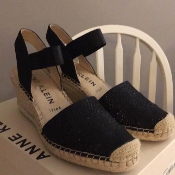BRAND NEW women Anne Klein Andreas wedge black espadrilles / sandals size US 8 - Picture 6 of 7